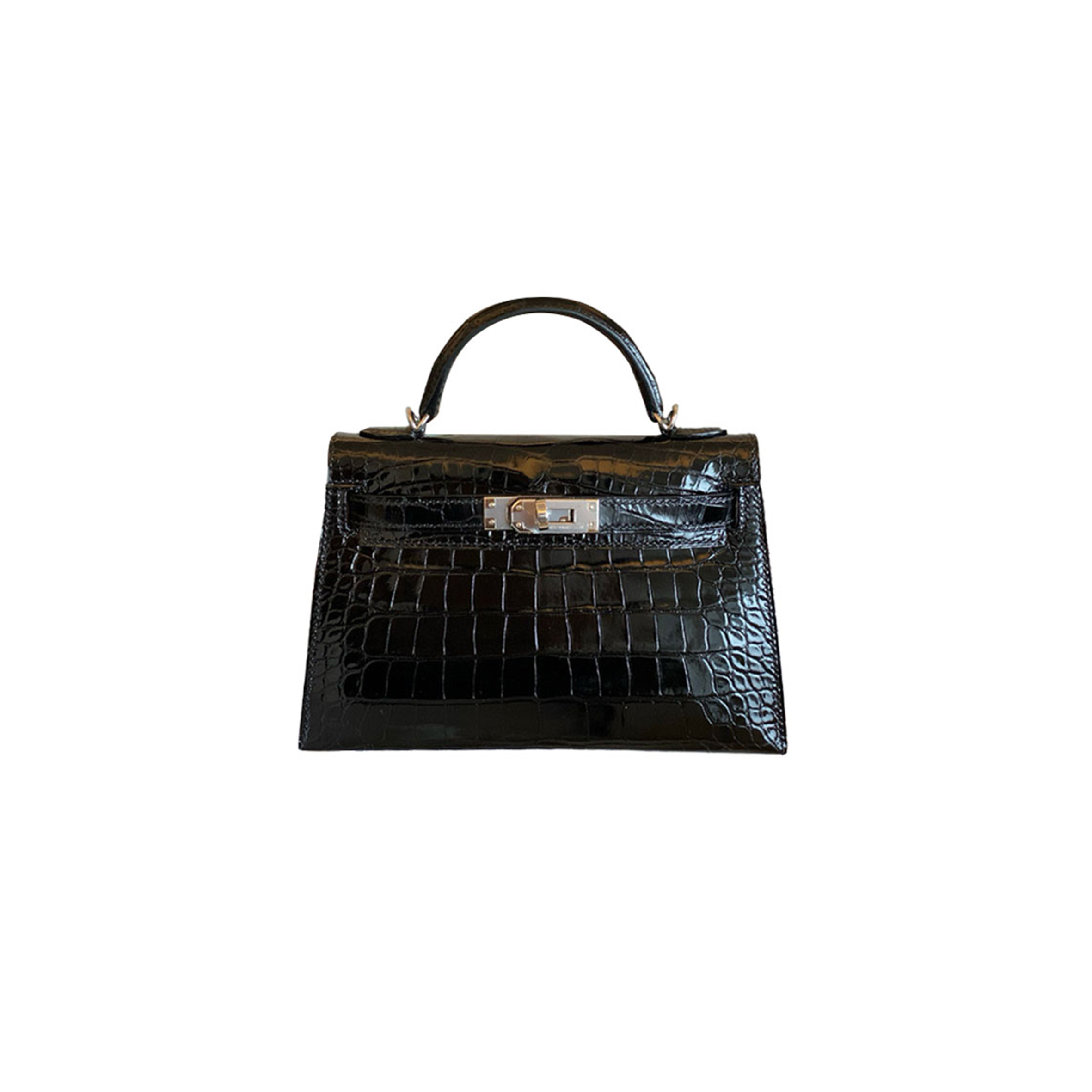 HERMÈS MASTER KELLY MINI II BAG NOIR SHINY ALLIGATOR WITH PALLADIUM HARDWARE (19*12*5.5cm)